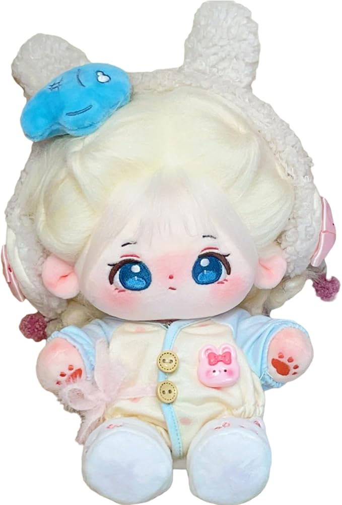 CALEMBOU Plush Doll, 20cm Cute Cotton Doll with Skeleton, Anime Plushies Soft Stuffed Dress Up Dolls, Kawaii Plush Toys Gift Come with Doll Clothes