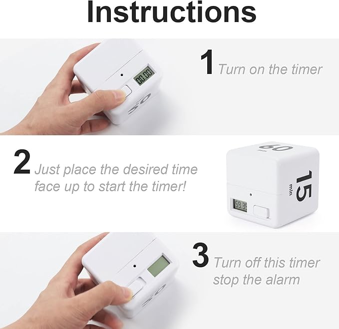 Feilifan Cube Timer - Kids ADHD Productivity Workout Flip Timer for StudyTime & Classroom - Countdown Management Settings 1, 3, 5, 10 Minutes, White