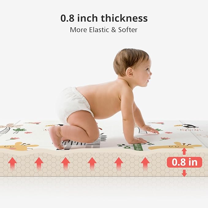 PLGLOG Baby Play Mat,59"x59" Foldable & Reversable Large Baby Mat,0.8" Thick Waterproof Baby Floor Play Mat,Non-Slip,Carlwing Mat for Baby,for 59X59"Playpen,Indoor&Outdoor Playing Mat,Giraffe