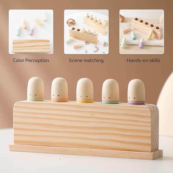 Pop Up Toy Multicolor Puppets | Wooden Color Sorting | STEM Montessori Color Matching Toys | Preschool Learning Educational Toys Gifts for Kids Boys Girls Ages for 3+ Years (Neutral Colours)