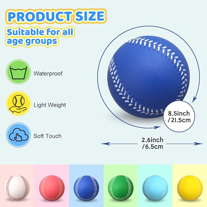 Dilabnba 6PCS Foam Baseballs, Softballs Practice Training Ball for Kids Beginners, Hand Exercise Squeeze Ball for Kids Adults, Safe Throwing, Catching and Batting Practice (2.6inch)