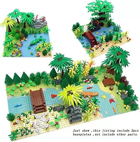 Baseplates Grassland Field and River Pattern 10"x10" Brick Building Block Classic Base Plate Toy for City Roads,Farm,Garden Etc Tight fit Major Brands(1x Straight and 1x Curve)