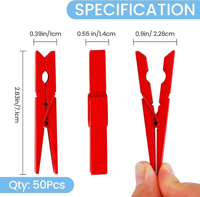 50PCS Colored Wooden Clothespins, 2.9inch 10 Color Clothes Pins for Clip Pictures Photos Decorative, Small Colorful Wood Decoration Closepins Clips,10 Color Each 5Pcs (Colored)