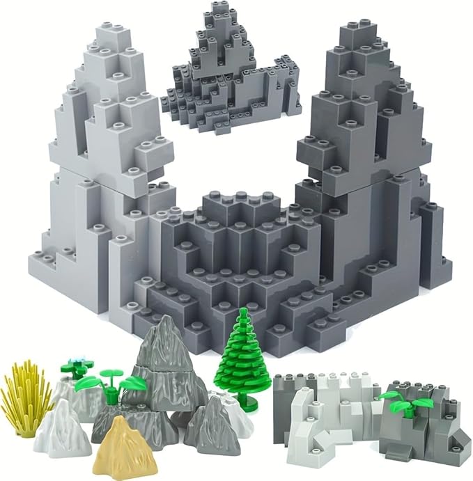 Classic Building Rock Bulk, Rockery Panel 3x8x7 Medium Symmetric 20 Piece, Compatible with Lego Parts and Pieces: (Color:Light Gray)