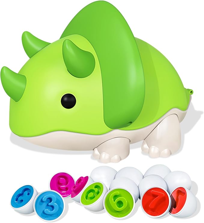 Montessori Learning Toy for Toddlers,10 PCS Color Eggs Number Eggs,Toys for Toddlers1 2 3,Sorting Fun with Numbers,Learning Egg Game Puzzle for Toddlers,Pull-Along Dino Adventure