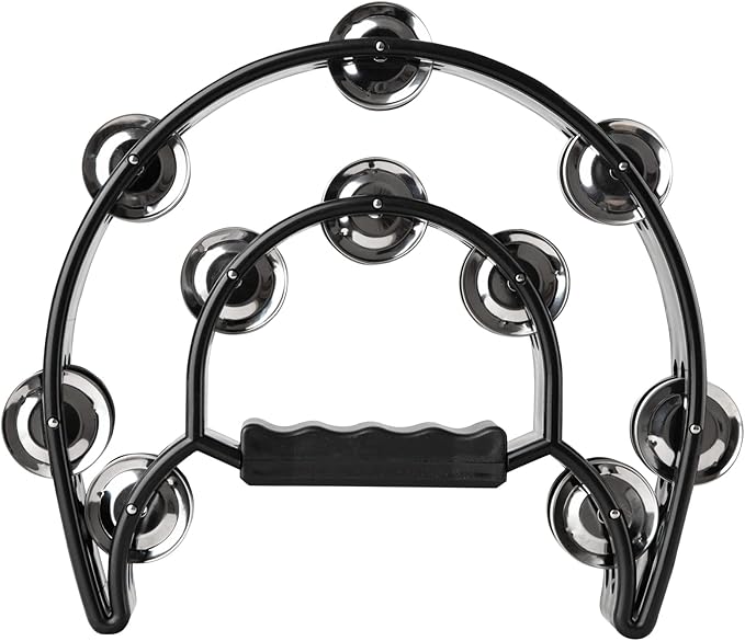 Tambourine Double Row Metal Jingles Bell Hand Held Percussion Half Moon Tambourines Musical Instrument for Adults Kids Party, KTV, Events, Church (Black)