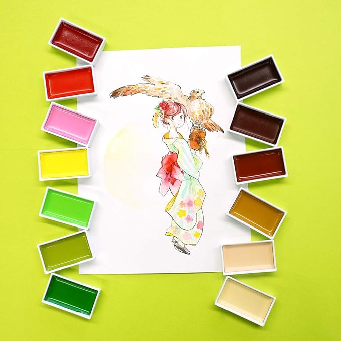 Kuretake GANSAI TAMBI Watercolor paint set 48 Colors, Professional-quality art supplies for artist, drawing, sketch, Non-Toxic, Made in Japan