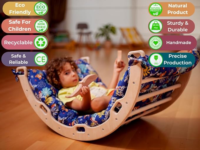 Small Jungle Beaded Fiber Pillow for Climbing Arch, Premium Quality Cotton Cushion for Montessori Rocker, Handmade, Machine Wash Friendly, 57x26.8 inches, Unisex