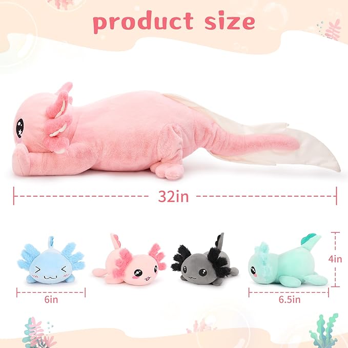 MaoGoLan 5 Pcs Axolotl Stuffed Animals with 4 Babies Inside Belly, Glow in The Dark Plush Axolotl Toys Cute Kawaii Pink Stuffed Salamander for Girls Kids Halloween Christmas Valentine's Day Gift