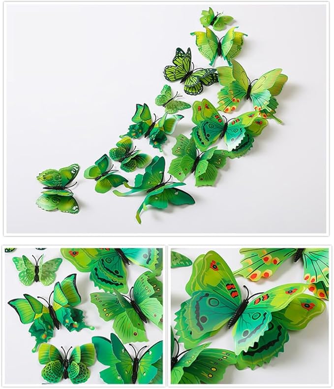 Mixed of 12PCS 3D Pink Butterfly Wall Stickers Decor Art Decorations¡­ (Green)