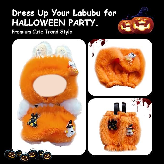 17cm Doll Clothes Set, Premium Jeans & Knitted Sweater Outfit for 17cm 15cm Dolls, Cute Dress Up Fashion, No Doll Included (Halloween Pumpkin, 17cm/15cm)