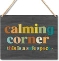 Calming Corner Hanging Wood Sign Plaque - Safe Space, Classroom Decor, School Counselor Office, Calm Down Corner Decorations, Boho Style (Gray), 10x8