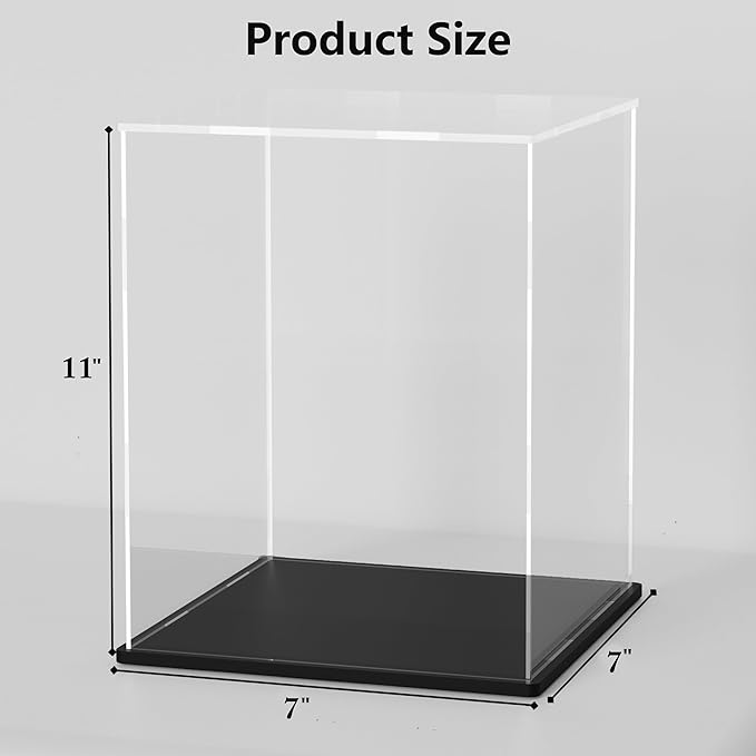 SVENJBB Acrylic Display Case, 7x7x11 Inch Cube Acrylic Boxes for Display, Clear Display Cases with Matte Black Base and Lid for Collectibles and Figures