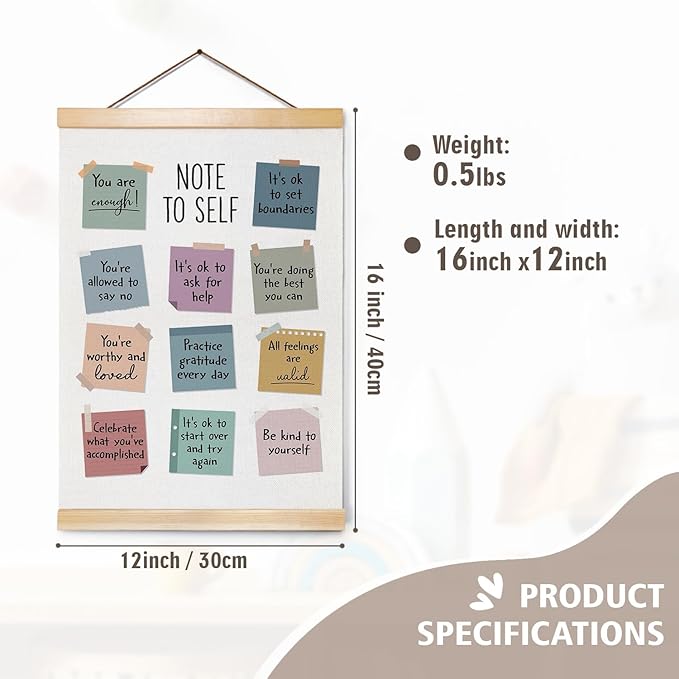 ZTGDA Note to Self Wall Art,Motivational Linen Poster with Positive Affirmations, Mental Health Wall Poster Decor for Bedroom, Office, Therapy Room or Gift for Women and Teens 12x16inch