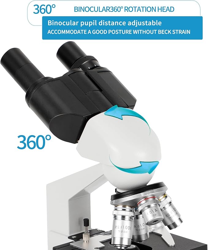 Binocular Compound Microscope, 40X-5000X Magnification, Wide-Angle Eyepiece WF10X WF25X, LED Light Source, XY axis Double-Layer Stage, Adult Microscope (Supports WiFi Wireless Connection)