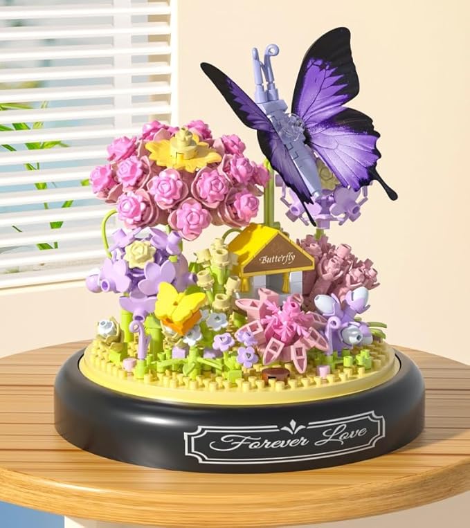 582 PCS Micro Brick Flower Butterfly Bouquet Building Sets, Animals Botanical Collection Blocks Model for Adult Toys,Home Decor and Office Art Creative Gift Women, Mom,Girl - Valentine’s Day Gift