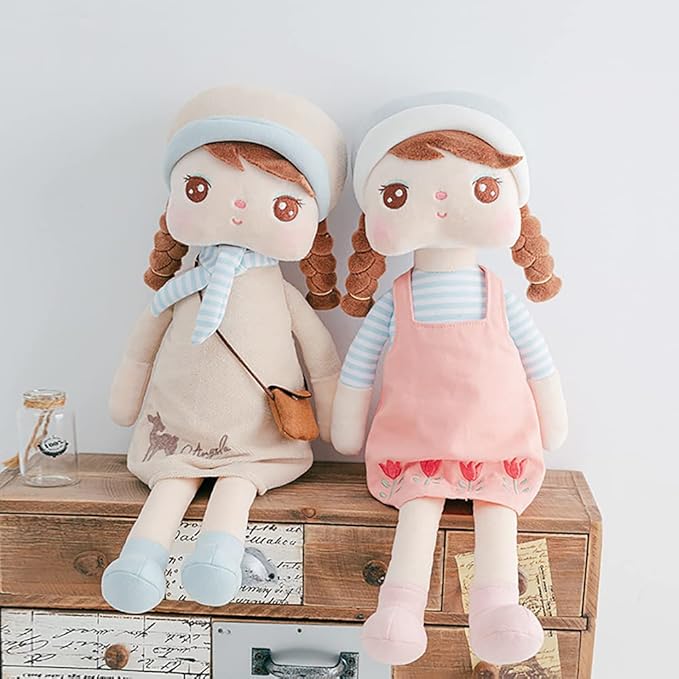 16" Exclusive Princess Doll, Cute Pigtail-Girl with a Hat Plush Doll, Soft Dolls Baby Girl Gifts, Non-Toxic Soft Skin-Friendly PP Cotton Plush Stuffed Angela (Bright Orange)