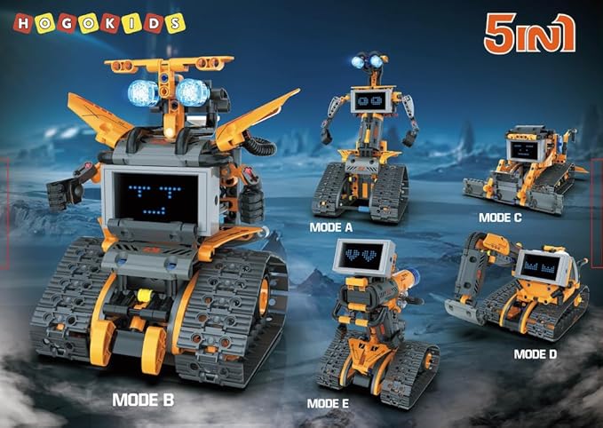 Robot Toys with LED Eyes & 18 Expression Building Toy, 5-in-1 App & Remote Control Rechargeable Robotics Set for Kids, RC Programmable Projects Educational Gift for Boys Girls 8-14 Year Old Teens
