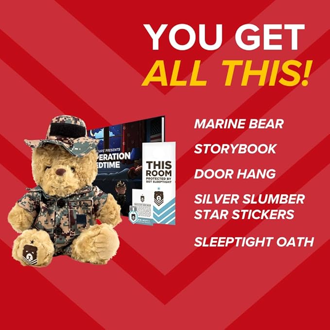 ZZZ Bears SGT Sleeptight Marine Teddy Bear with Storybook & Sleep System, Comforting Gift for Marine Kids, Helps with Bedtime Routine, Deployment Separation & Emotional Support