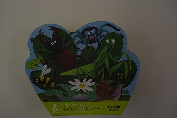 Crocodile Creek 36-Piece Jigsaw Floor Puzzle - Fun Floor Puzzles for Kids Ages 3-5 - Heavy-Duty Shaped Box for Storage - Backyard Bugs - 27" W x 20" H Finished