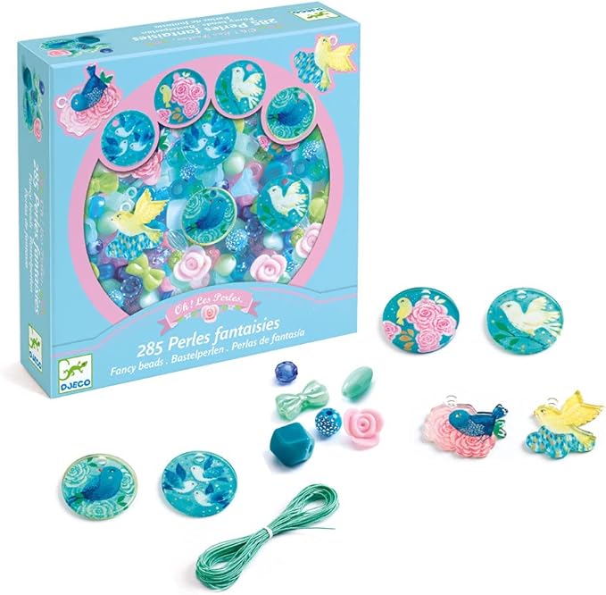 DJECO LGA Bird Beads - Create Your Own Necklace & Bracelets - Fun & Creative Activity for Family & Friends - Educational Arts & Craft Kit for Children 4+ Years Girls & Boys