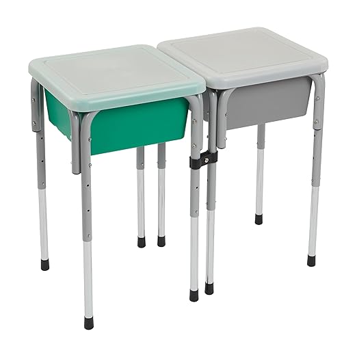 ECR4Kids 2-Station Sand and Water Adjustable Play Table, Sensory Bins, Grey/Emerald
