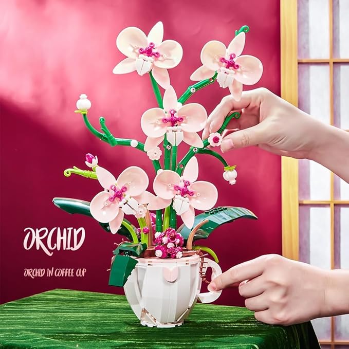 Ideas Orchid Flowers Building Block Set，DIY Home Decoration Kit for Adults，Flowers Home Decor Gift for Mother's Day, Valentine Day, Birthday, Christmas Day Toy for Girl 6 7 8 9 10+ 567PCS