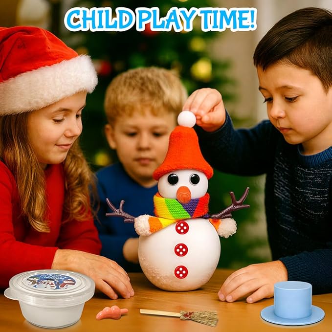 COOLJOY 24 Pack Build a Snowman Kit DIY Snowman Crafts,Air Dry Clay Modeling Crafts Kit,Christmas Stocking Stuffers for Kids,Christmas Gifts for Kids, Snowman Making Kit Toys