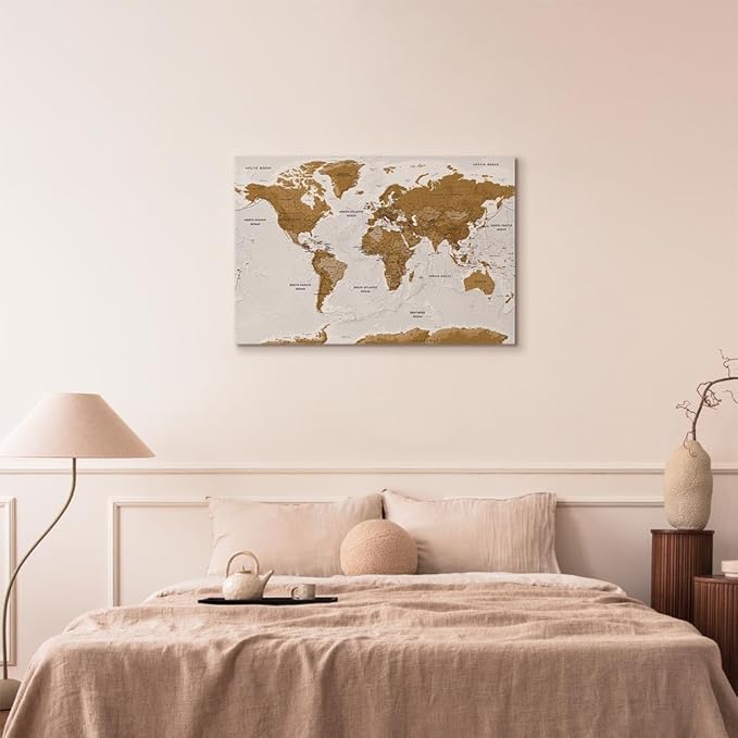 Artgeist Canvas Wall Art Print World Map 35x24 in - 1pcs Picture with Acoustic Foam Sound Print Artwork Room Acoustics Soundproofing World Travel Map k-A-0104-b-b