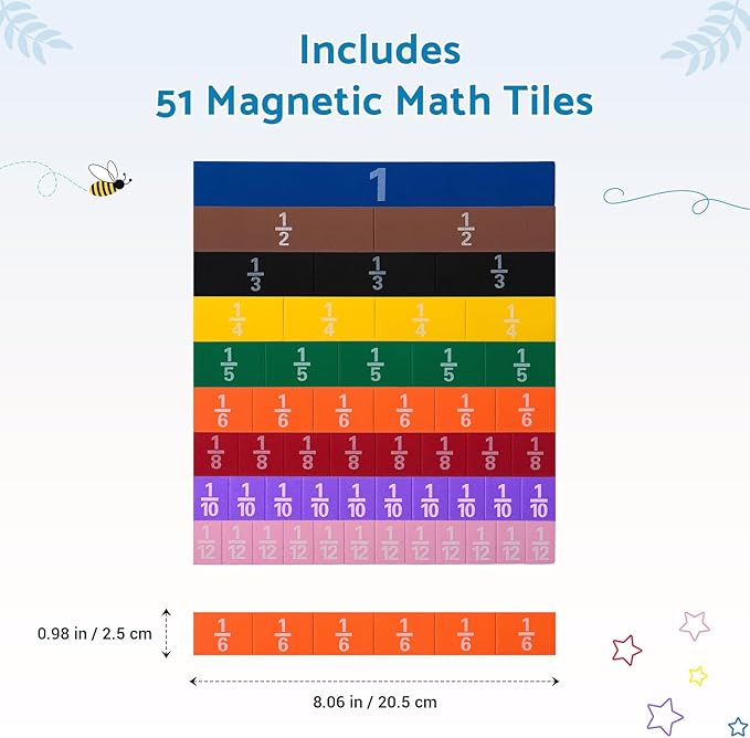 Montessori Math Magnetic Tiles Classroom Essentials Foam Tiles for Kids to Learn Fraction Equivalence and Math manipulatives Great Learning Resources for The Homeschool Curriculum
