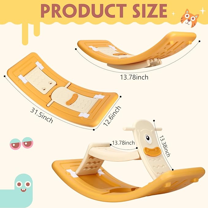Rocking Horse 2 in 1 Wobble Balance Board for Kids 3-5 Year Old Rocker Board Baby Rocking Toy with Pedal and Backrest Open Ended Learning Toy for Preschool Birthday Christmas, Duck Design