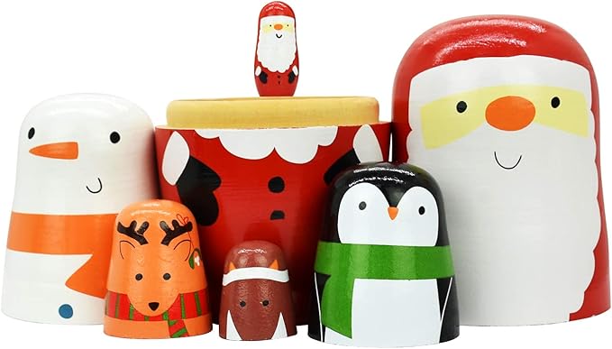 HYCLES Nesting Dolls Russian Matryoshka Wood Stacking Nested Set for Kids Handmade Toys for Children Kids Christmas Birthday Decoration Halloween Wishing Gift
