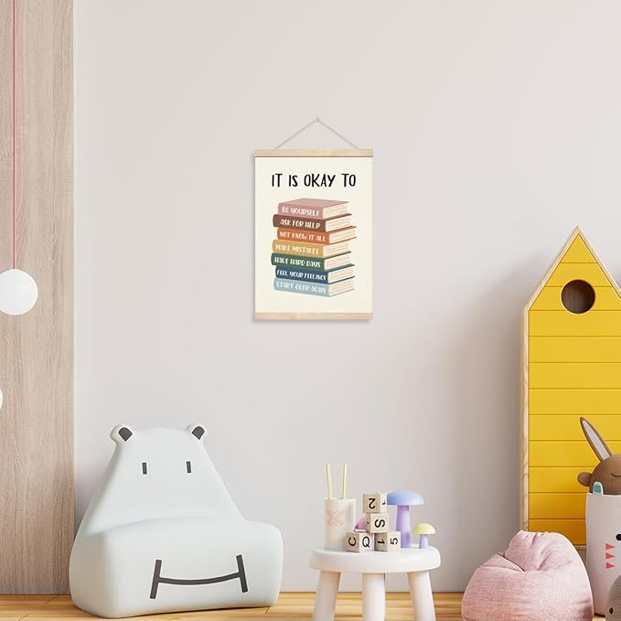 Geondos Mental Health Canvas Banner - It is Okay to Be Yourself, Educational Wall Art, Canvas Poster Hanger for Wall, Bedroom Playroom Decor, Classroom Decor, Therapy Banner Gift 11.8x15.7 Inches