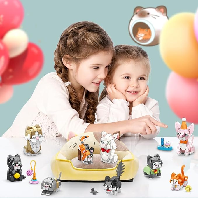 Party Favors for Kids 9 Styles Cat Building Blocks Toys Kitten Animals Build Bricks for Classroom Prizes Goodie Bag Fillers Halloween Christmas Easter Birthday Gift Toy for Boys Girls Ages 6+