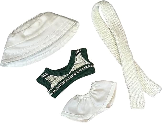 17cm/6.7in Clothes Set for Dolls - Cute Hat & Overalls Outfit, Soft Premium Fabric Dress Up Accessories Suit, Easy On/Off, NO Doll Included (White Set V)