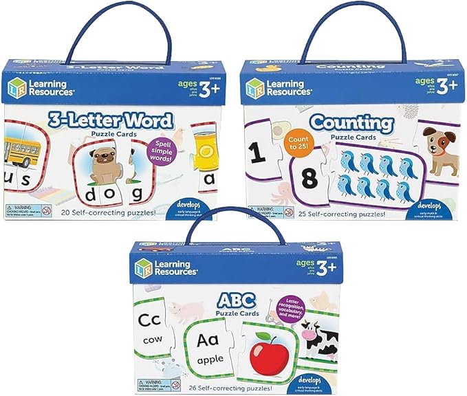 Learning Resources Preschool Puzzle Cards, ABCs, Counting & 3-Letter Words, Ages 3+