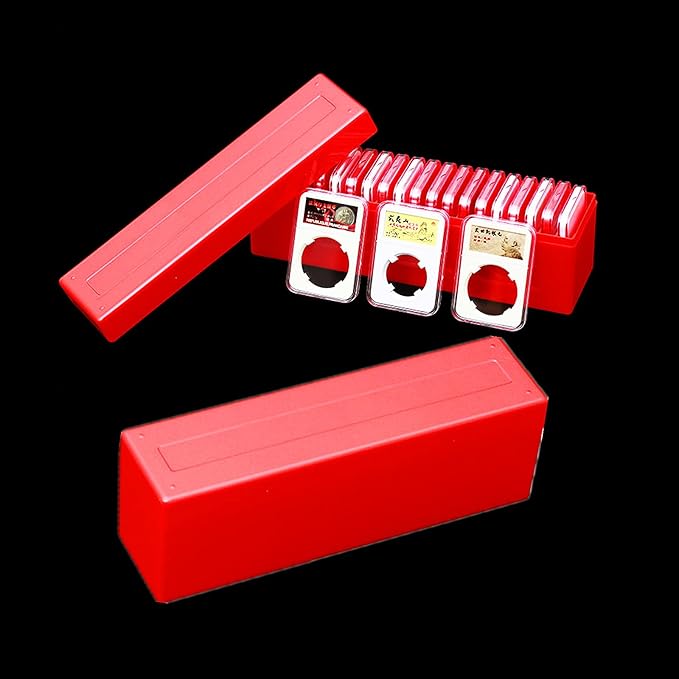 MUDOR 4 Pack Coin Slab Storage Box, Plastic Case Compatible with 20 Slab PCCB PCGS Coin Holders, Olny Box (RED, 4)