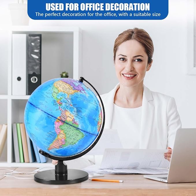 Rotating World Globe 10 Inch Spinning Earth Globe with Stand for Kids Learning Geography Classroom Education or Office Home Decorations