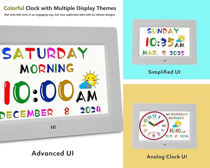 Véfaîî Digital Teaching Clock Talking Time, 24 Alarms Custom Reminders, Checklist to-Do List, Auto DST & Calendar Display, Sleep Trainer, Easy to Use for Kids Birthday Gift- White with Remote