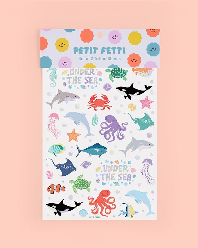 xo, Fetti Underwater Sea Creature Temporary Tattoos - 64 Styles | Ocean Animal Birthday Party Supplies, Aquarium Activity, Fish Tats, Kids Bday Decor