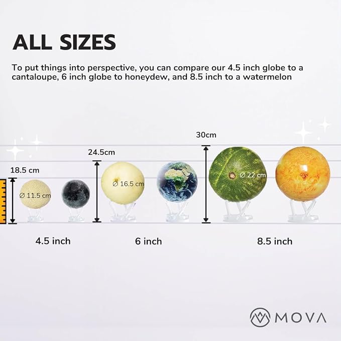 MOVA Globe – Antique Terrestrial White 6” | Solar-Powered Spinning Globe for Desk or Shelf | Vintage Map Decor | No Batteries or Cords