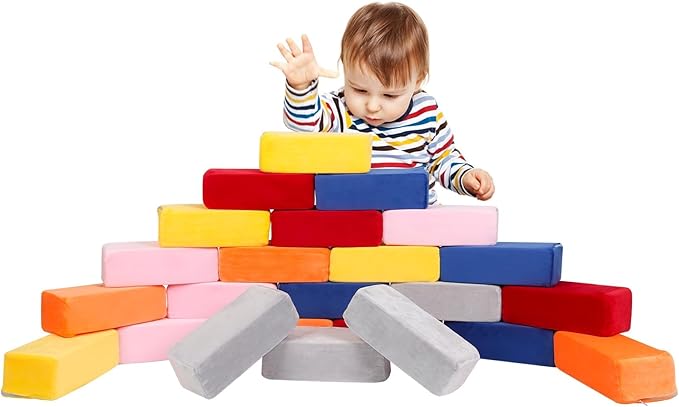 Foam Building Blocks for Kids，24 Pack Soft Foam Blocks for Toddlers, Large Stacking Building Block Toys Set Gifts for Boys and Girls