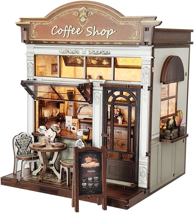 Book Nook Kit，DIY Miniature Dollhouse Kit for Adults and Teens，3D Wooden Tiny House for Family and Friends，Bookshelf Decor in Halloween/Christmas (DH-Garden-Cafe)