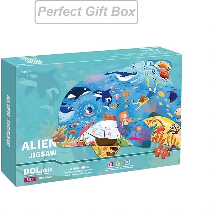 Floor Puzzles for Kids Ages 3-5, 4-6, Big Pieces Jumbo Puzzles Colorful Animal Shaped Puzzle Learning Educational Toys Games Gifts for Children(Dolphin-36 Pieces)