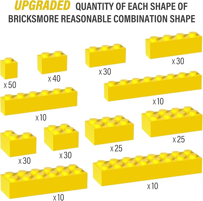 300 Piece Yellow Bricks Bulk Assortment Pack, Yellow Brick Accessories for Building with 12 Size, Compatible with Lego Parts and Pieces(Color: Yellow)