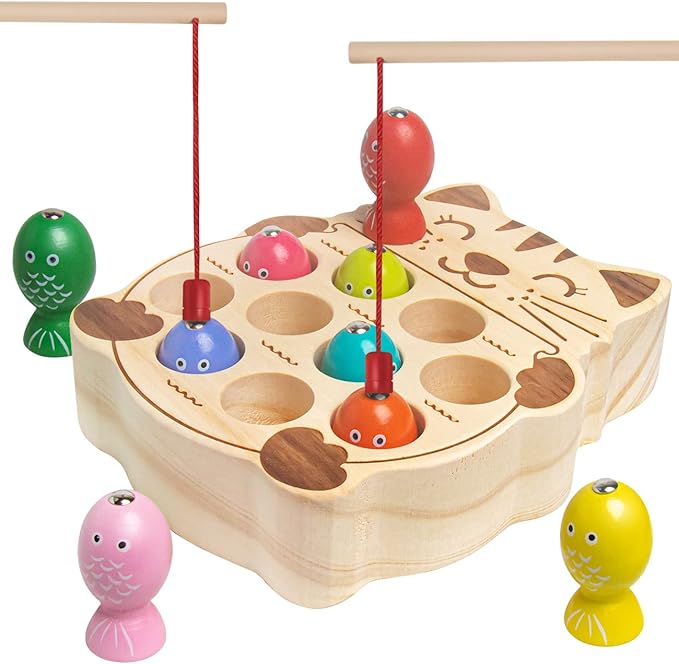 Fishing Game for Kids 3-5,Wooden Montessori Preschool Education Learning Hand-Eye Cognition & Fine Motor Skill Color Sorting Magnetic Fishing Toys Easter Basket Stuffers for Toddler Boys Girls