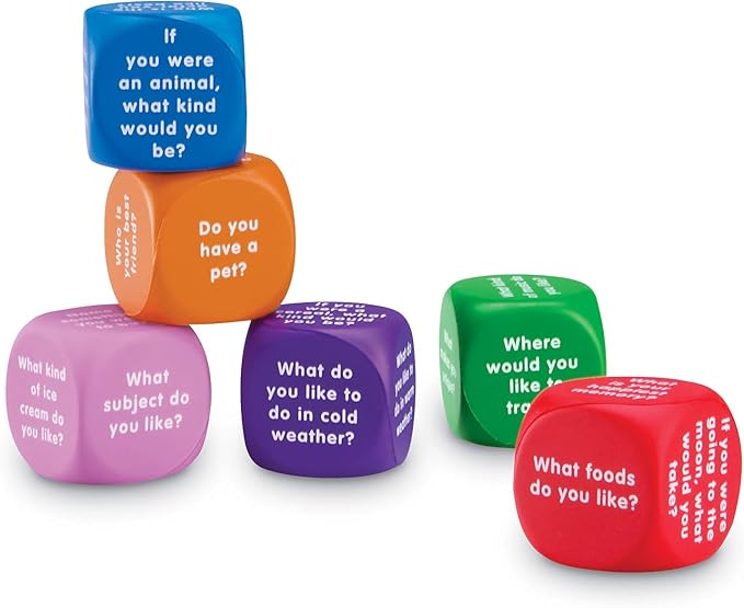 Learning Resources Conversation Cubes - 6 Pieces, Ages 6+ Foam Cubes for Social Emotional Learning, School Counselor Supplies, Speech Therapy Toys, Ice Breaker Cubes