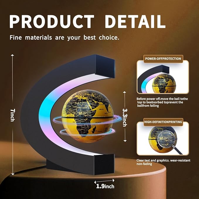 Magnetic Levitating Floating Globe with Multicolor LED Lights, Cool Gadgets C Frame Floating Globe for Office Home Desk Decor, Cool Tech Gift for Men Father Husbands Boys