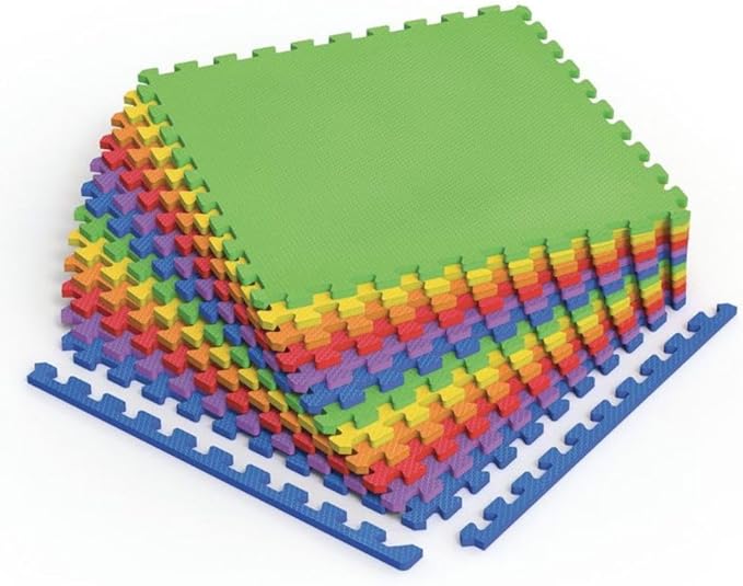Norsk Kids Puzzle Play Mats Interlocking EVA Foam Floor Tiles Solid Color, 6 Tiles - 24 Sq. Ft., 1/2" Thick, Rainbow Pack