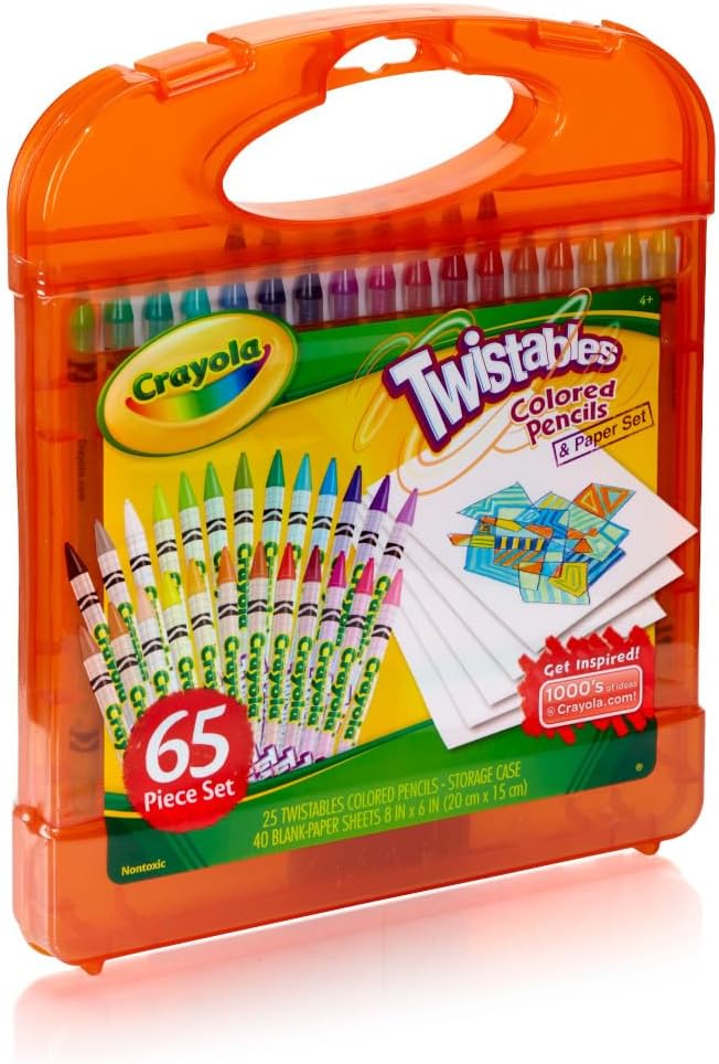 Crayola Twistables Colored Pencils Set 65 pieces (25 pencils + 40 paper sheets), Kids Drawing Kit, Portable Art Case, Kids Colored Pencils, Coloring Supplies, Gifts.